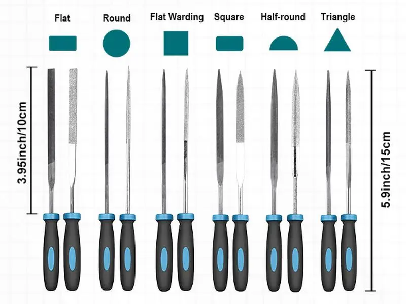 LIBRATON 13pcs Small Needle Diamond File Set - 6 Jeweler's Tools, 6 Steel Tools, Brush & Carry Case with Unique Design for Precision Metal Work, Woodworking
