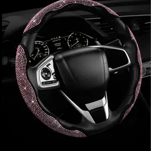 Diamond Bling Sparkly Car Steering Wheel Cover with Crystal Rhinestones, 3PCS Segmented Stylish Protector, Universal 13-15 Inch for Women;Holiday Gift,car accessories for girls Anti-Slip  laser mark quick install  breathable  fit all-season non-slip