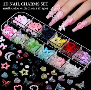 FANDAMEI Nail Charms, Nail Rhinestones Kit with 8 Boxes of Nail Gems, 3D Charms for Nails, Colorful Clear Flatback Rhinestones, Charms Y2K for Nails, Multi Shape Pearls Jewels for Crafts