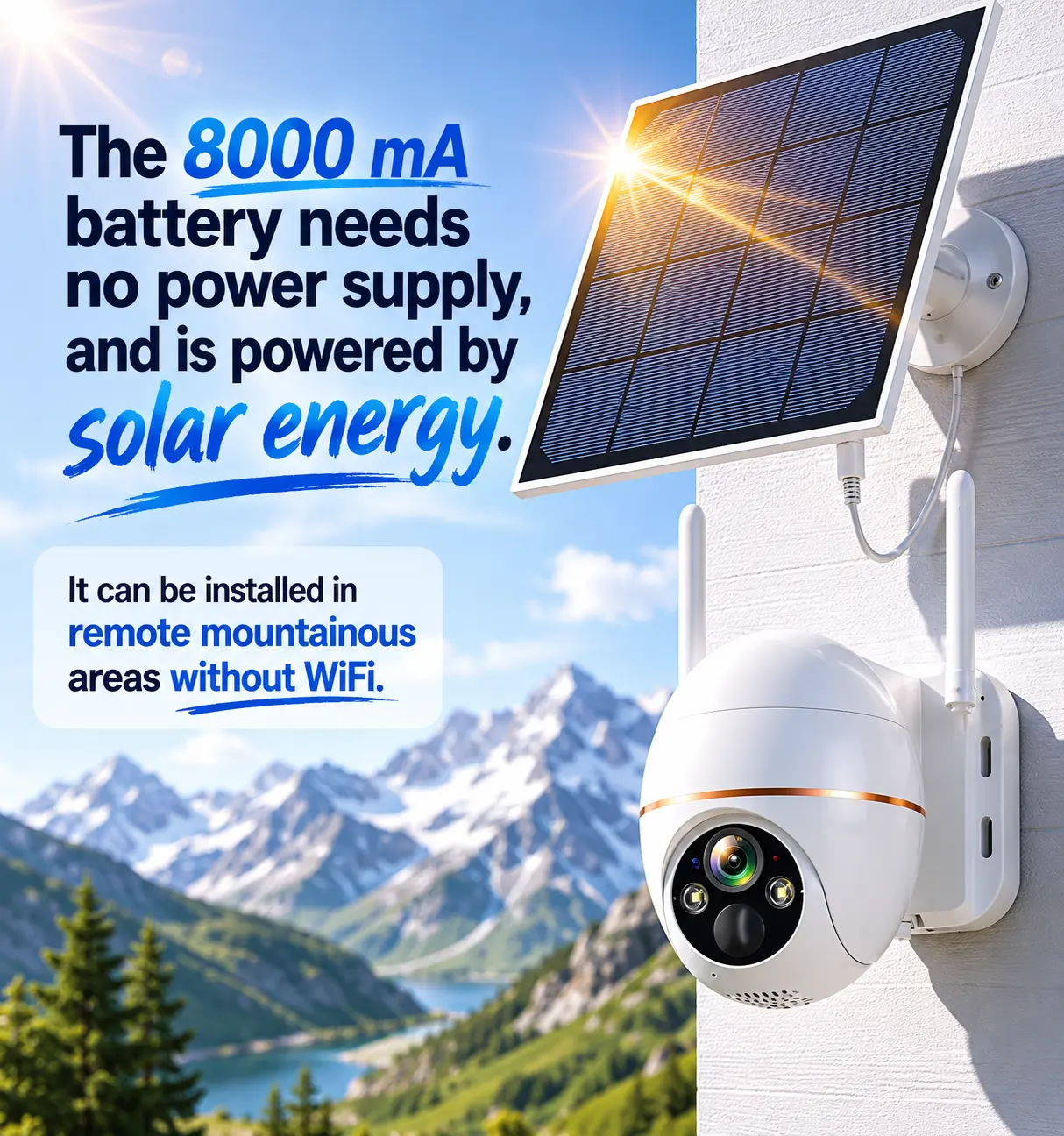 EseeCloud 5MP 2160p Cellular 4G LTE Solar PTZ Security Camera - Full-Color Night Vision, Auto Tracking, 10800mAh Solar Panel, IP66 Weatherproof, PIR Detection, 2-Way Audio, Micro SD Card Support, Wall Mount Compatible CCTV