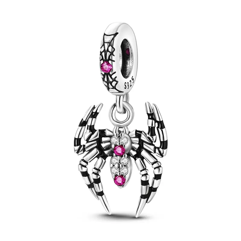 The MULA Magic Spider Pendant, S925 silver plated with black enamel and cubic zirconia—a Halloween-themed insect charm compatible with the Pandora bracelet—is a unique gift for women and girls., Cute Pendant, Gothic Pendant