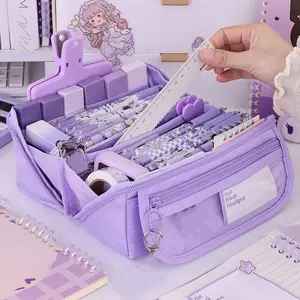 Large Capacity Canvas Pencil Case, Simple Handheld Stationery Box, Desk Organizer, Suitable for Office Supplies School, Portable Makeup Bag