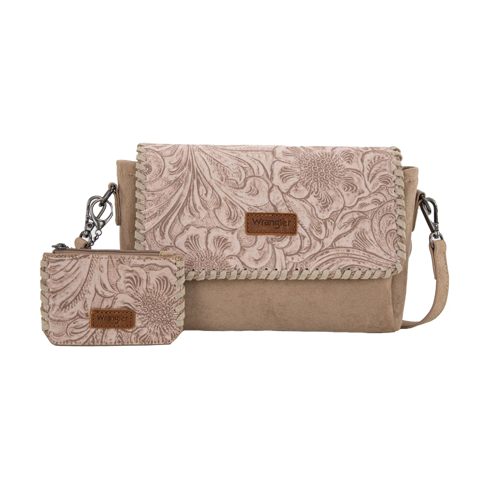 Wrangler Vintage Floral Printed Crossbody Bag with Small Pouch for Women - Casual Zipper Purse Handbag Shoulder Purse with Magnetic Button Closure & Detachable PU Strap