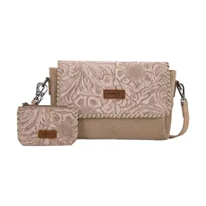 Wrangler Vintage Floral Printed Crossbody Bag with Small Pouch for Women - Casual Zipper Purse Handbag Shoulder Purse with Magnetic Button Closure & Detachable PU Strap
