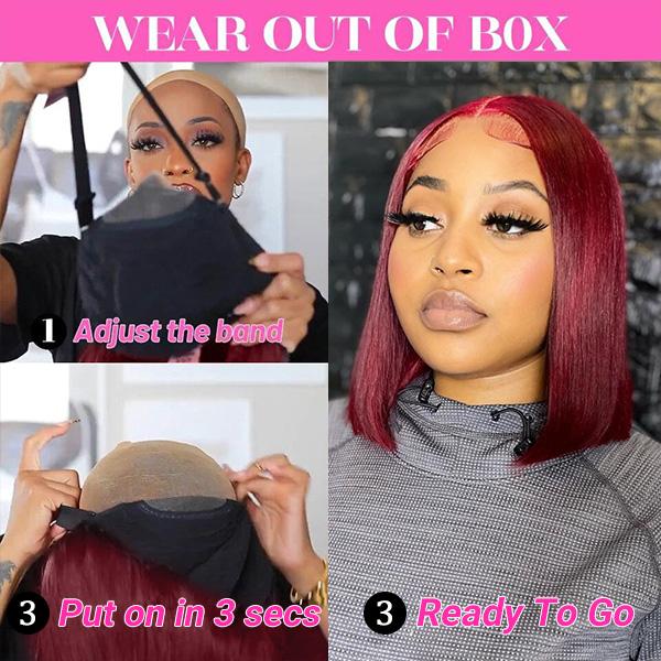 AliPearl Hair 99J Burgundy Color Ready To Go Glueless Bob Wig Short Straight 5x5 Closure Bob Wig Human Hair Pre Bleached Pre Plucked FallFreshness