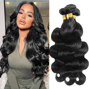 Vinisay 12A Human Hair Bundles Body Wave Straight Bundles Human Hair 100% Unprocessed Brazilian Virgin Hair Quick Weave Sew in Extensions Natural Black