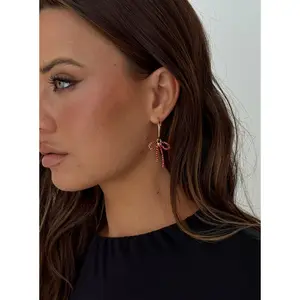 Goodnight And Go Bow Hoop Earrings Gold / Red