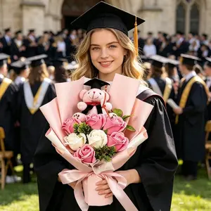 26-year-old new graduation bear and sunflower soap bouquet - Portable everlasting artificial flower gift for high school/university graduates, friends, classmates, or close friends as a thoughtful keepsake, Grad Party Favors