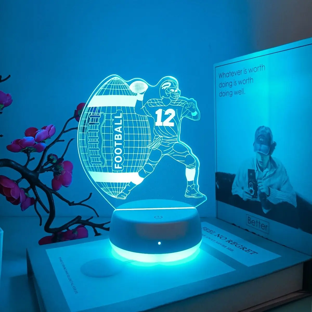 Modern Creative Rugby Player 7-Color 3D Night Light, Customizable Lighting, USB Powered Touch Switch, Ideal Gift for Bedroom Living Room Decor, Decorative LED Light, Home Decor Light