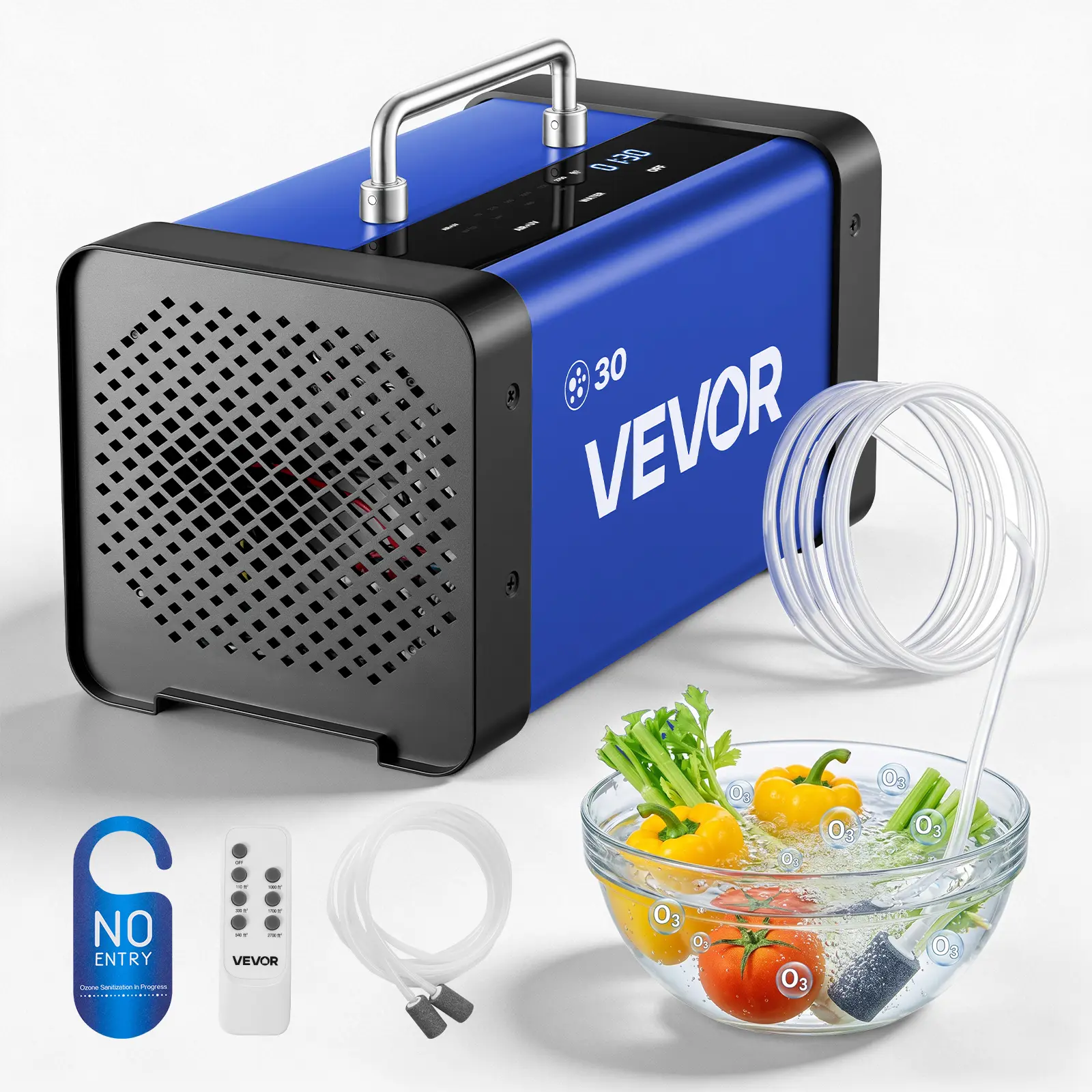 【summerfinds】VEVOR 30000mg/h Ozone Generator Ionizer, Commercial Air Purifier with 15s Delay Start, Dual-Hose Water Mode, LCD Touchscreen, Remote Control, Odor Removal, Covers 2700 sq.ft (Father's Day Gift), Upgraded Quartz Tube System, Stable Output, 270