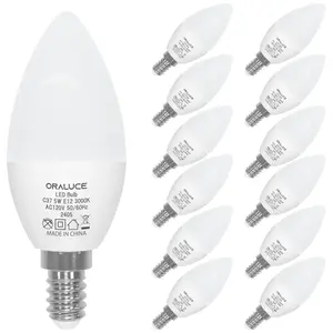 E12 LED Bulb, 12pcs/set 5W 500LM Candle Shaped Light Bulb, Non-dimmable LED Light Bulb for Ceiling Fan, Home Improvement