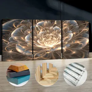 3Pcs Wooden Framed Canvas Painting, Golden Glowing Abstract Flower Images, Exquisite Poster, Home Decoration, Pattern Wall Art Decor, For Living Room, Bedroom, Office, Restaurant, Bar Wall Decor, Odorless, Painting, Print Artwork.