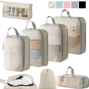 4pcs/8pcs Compression Packing Cubes, Suitcase Expandable Organizer Bags, Carry-On Luggage Accessories, Shoe & Toiletry Bag, Travel Essentials