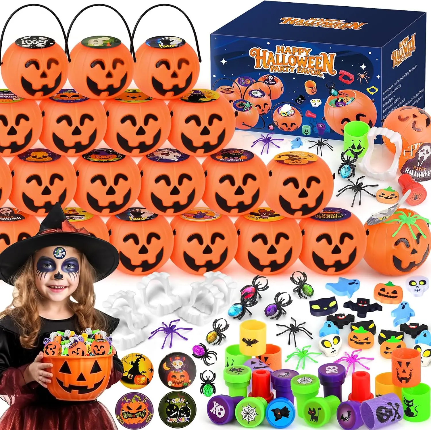Halloween Fall Gift 288PCS Halloween Party Favors, Mini Pumpkin Buckets, Halloween Toys | Prefilled Mini Plastic Pumpkin Cauldrons with Halloween Goodies Kids & Adults Trick or Treat Gifts for Classroom & Carnival