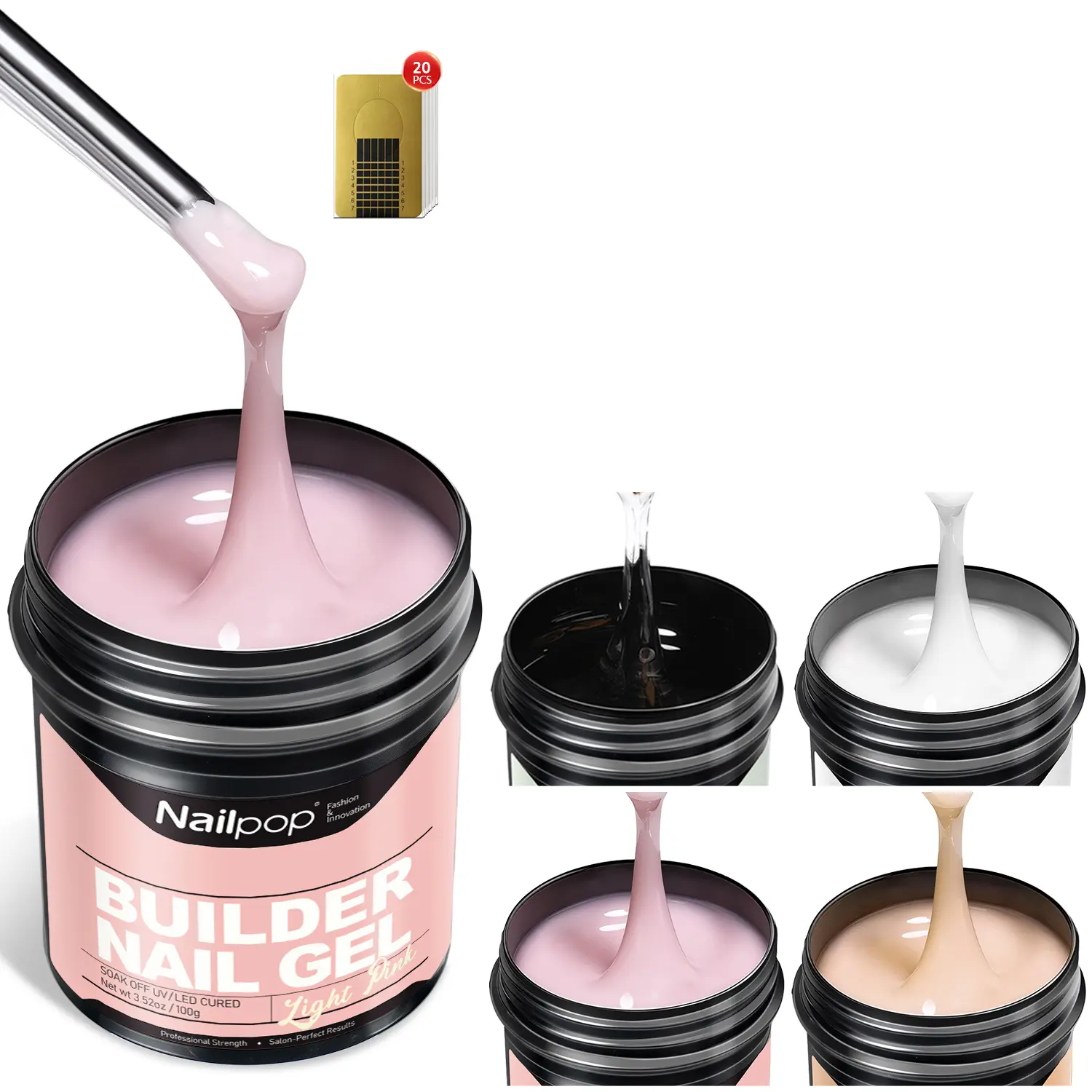 Large 100g Builder Gel for Nails, Nailpop 5-in-1 Hard Gel for Dual Form Extension, Apex Building & Strengthening, Non-TPO Free Smooth Nail Art Gel Flawless Glossy