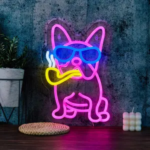 Dog Shaped Bull Terrier Neon Light, Neon Sign, Cool Cartoon Style, Christmas Office Bar Birthday Party Gift Decoration, Decorative Ambiance Lighting, Atmosphere Lighting, USB Powered, No Plug