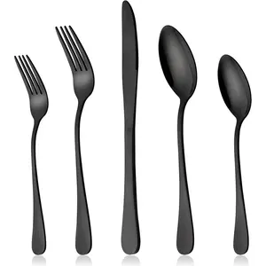Black Flatware Silverware Set,  40- Stainless Steel Cutlery Set for 8, Restaurant Party Tableware Eating Utensils, Mirror Finish, Dishwasher Safe