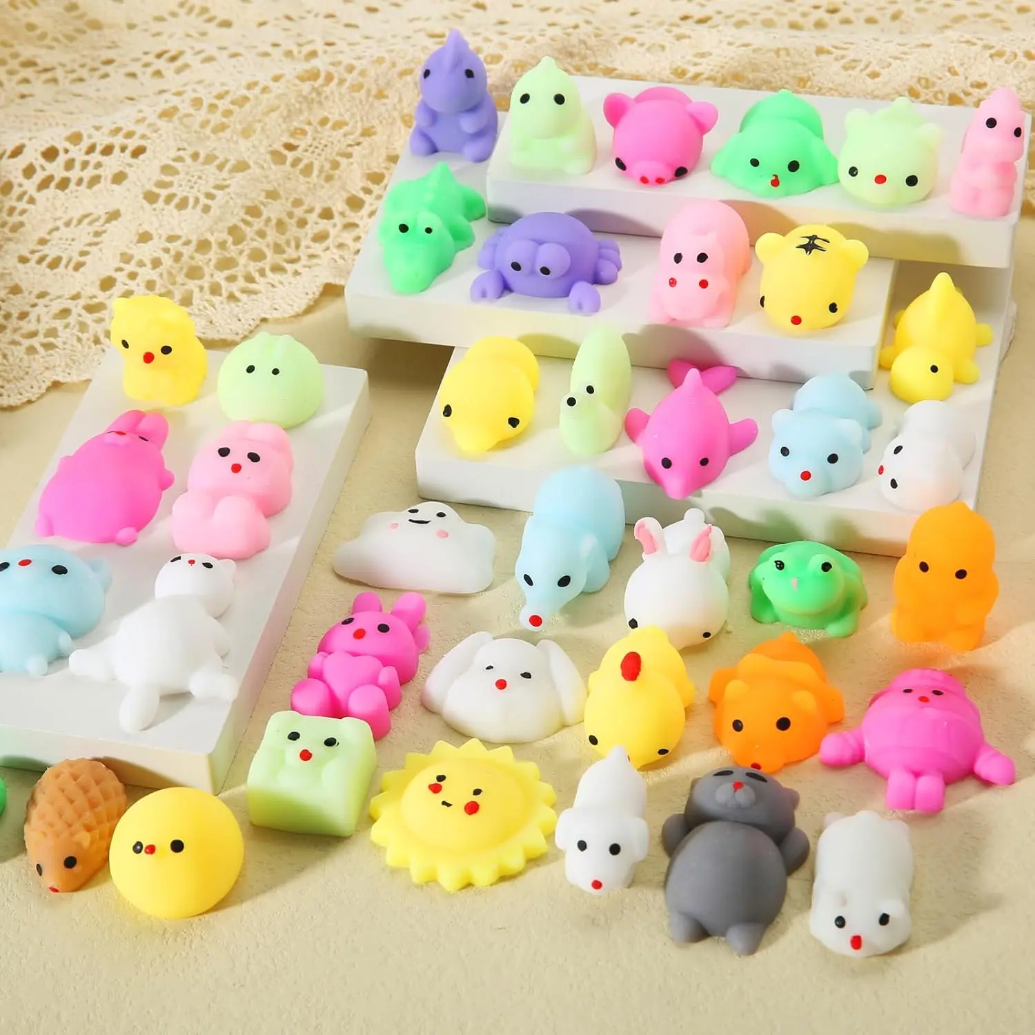 Mini Kawaii Mochi Squishies Fidget Toy Bundles - Oddly Satisfying Tactile Play Toys, Soft Stretch, Easy Clean Squishables, Animal Party Bag Gifts, Stress Relief Kids’ Birthday Prizes
