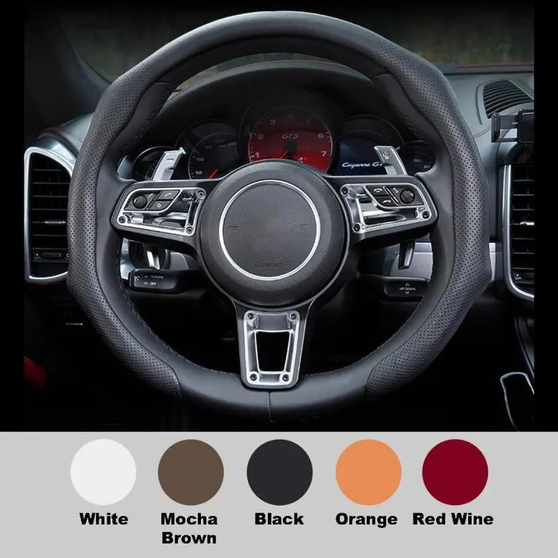 2026 New High-End Napa Leather Car Steering Wheel Cover Fur Non-Slip Durable Sweat Card Cover Simple Leather Alcantara Universal Fit