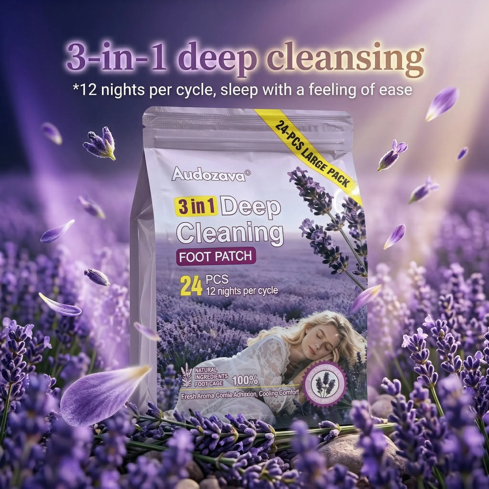 Audozava Lavender-Scented Foot Pads with Magnesium Glycinate, 24 Patches, Nighttime Foot Care Pads for Relaxation and Fresh Feet   Health Healthy, Wellness