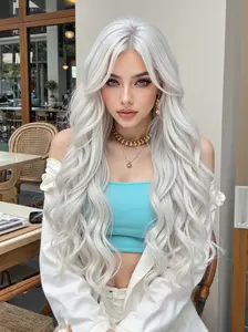 28 Inch Synthetic Wig Long Curly Wave Bangs Full Head Set Natural Daily Style High Quality Versatile Hairstyle for Holidays Loose Wave Wigs