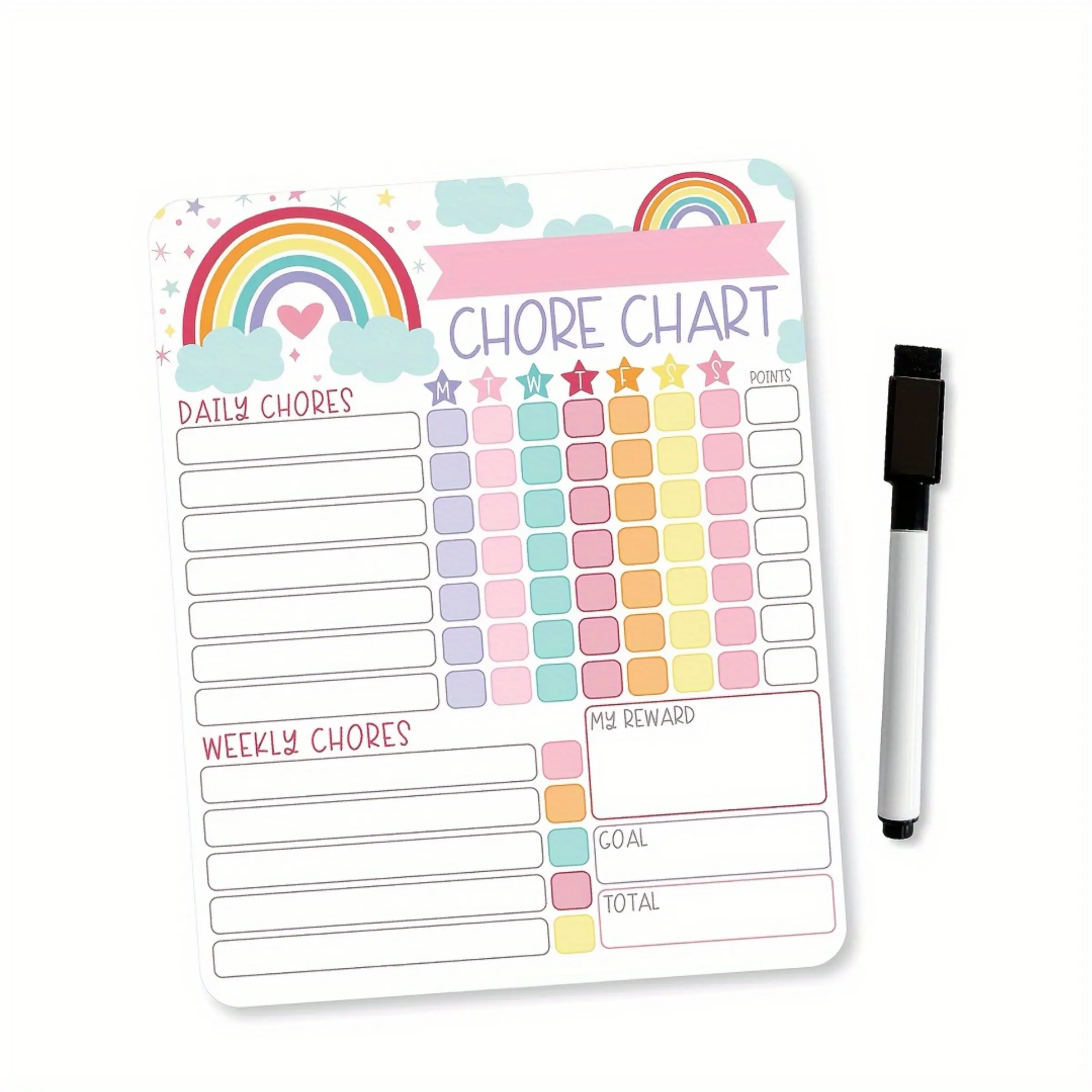 Rainbow or Unicorn Chores Chart Reward, Magnetic Chore Chart, Good Behavior Chart, Home Chore Chart, Chore Board with 1pc Maker Chart, Weekly Planner, Calendar Planner