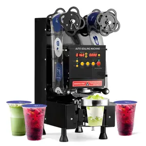 Cup Sealing Machine, Full Automatic Cup Sealer Machine 88/89/90/95mm, Electric Boba Cup Sealing Machine 500-600 Cups/H with LCD Control Panel for Bubble Milk Tea