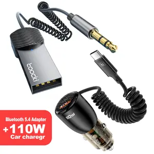 Toocki 110W USB C Car Charger Fast Charging, with Aux to Bluetooth 5.4 Adapter 3.5mm Bluetooth Receiver for Car Adapter(2 PACK)
