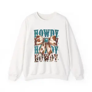 Howdy Howdy Howdy Cowgirl Bow Sweatshirt – Western Leopard Turquoise Crewneck