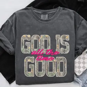 Comfort Colors, Retro God Is Good All The Time Tshirt, Trendy Distressed Camo Christian Tee, Faith, Jesus Religious, Bible Verse Shirts