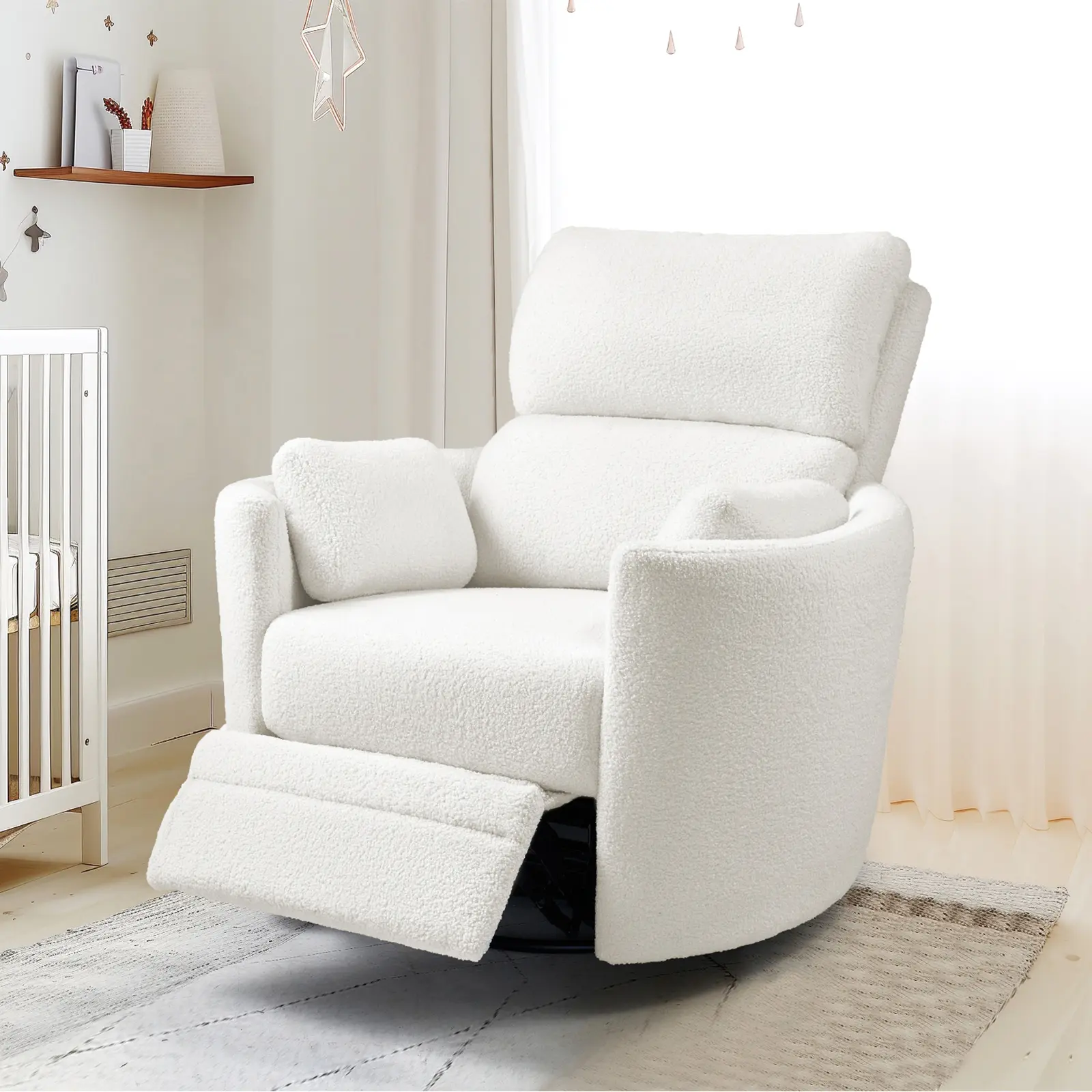 AMERLIFE Power Recliner Nursery Chair for Adults, Swivel Rocking Reclining Glider, USB & Type-C Charge, 2 Pillows, Barrel Armchair