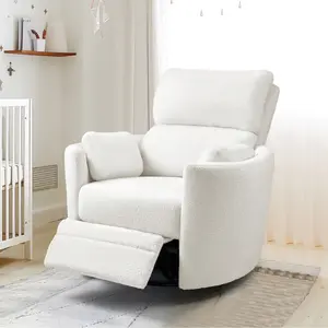 AMERLIFE Power Recliner Nursery Chair for Adults, Swivel Rocking Reclining Glider with 4 Massage, USB & Type-C Charge, 2 Pillows, Barrel Armchair