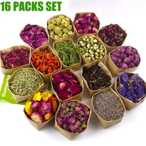 16 Packs Set Dried Flowers,Dried Plants For DIY Aromatherapy Candle Making,Soap Making,Jewelry Making,DIY Handicrafts,Christmas gifts,Mother's Day decorations,Halloween decorations,Forget-me-nots, Jasmine Flowers, Lavender,Chrysanthemums,Roses, Lily,Peony