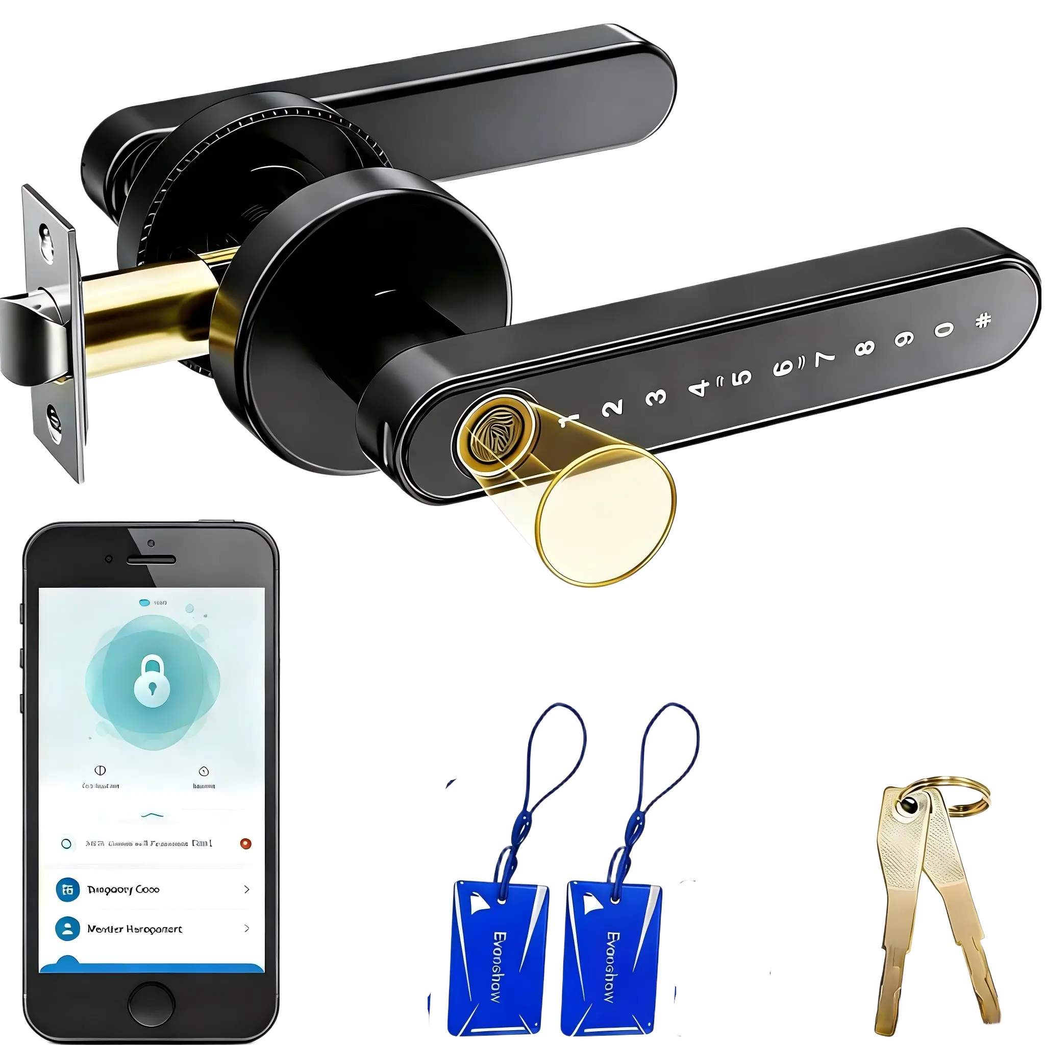 [Father's Day Gift]Smart Fingerprint Door Lock with App Control, 1 Count Keyless Entry Lock with Keypad Handle, Digital Electric Biometric Smart Door Lock for Bedroom, Keyless Entry Door Handle - Spring Glow Up