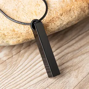 Cuboid Black Obsidian Bar Pendant Necklace - Healing Reiki Amulet Simple Necklace - Fashion Jewelry for Women & Men