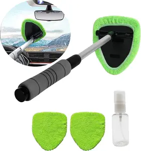 Easy Practcal Car Windshield Cleaning Tool, Microfiber Car Window Cleaner with 3 Reusable and Washable Microfiber Pads and Extendable Handle - Cleaning tool kit! Father Day Gift!