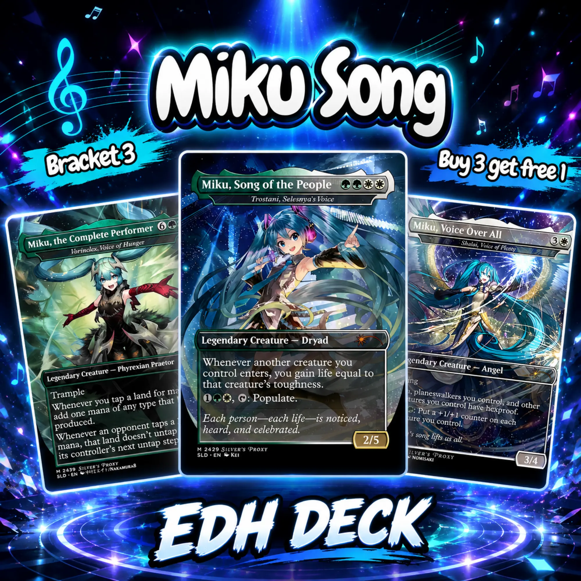 Miku Song MTG Proxy Commander Deck | 100 Card Anime EDH | Dark Fantasy-Proxy EDH