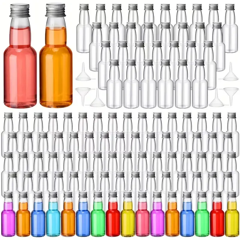 120 Pcs Mini Liquor Bottles Airtight Shot Miniature Empty Plastic Alcohol Spirit Shot Bottles with Funnels for Party Favors, Weddings(2 oz,Black)