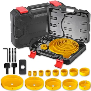 Hole  Kit, 20 count Hole  Set with 3/4"-6"(19-152mm) 13 count  , 2 Mandrels, 3 Drill Bits, 1 Installation Plate, 1 Hex Key, Ideal for Soft , Plywood, Drywall, PVC, Yellow