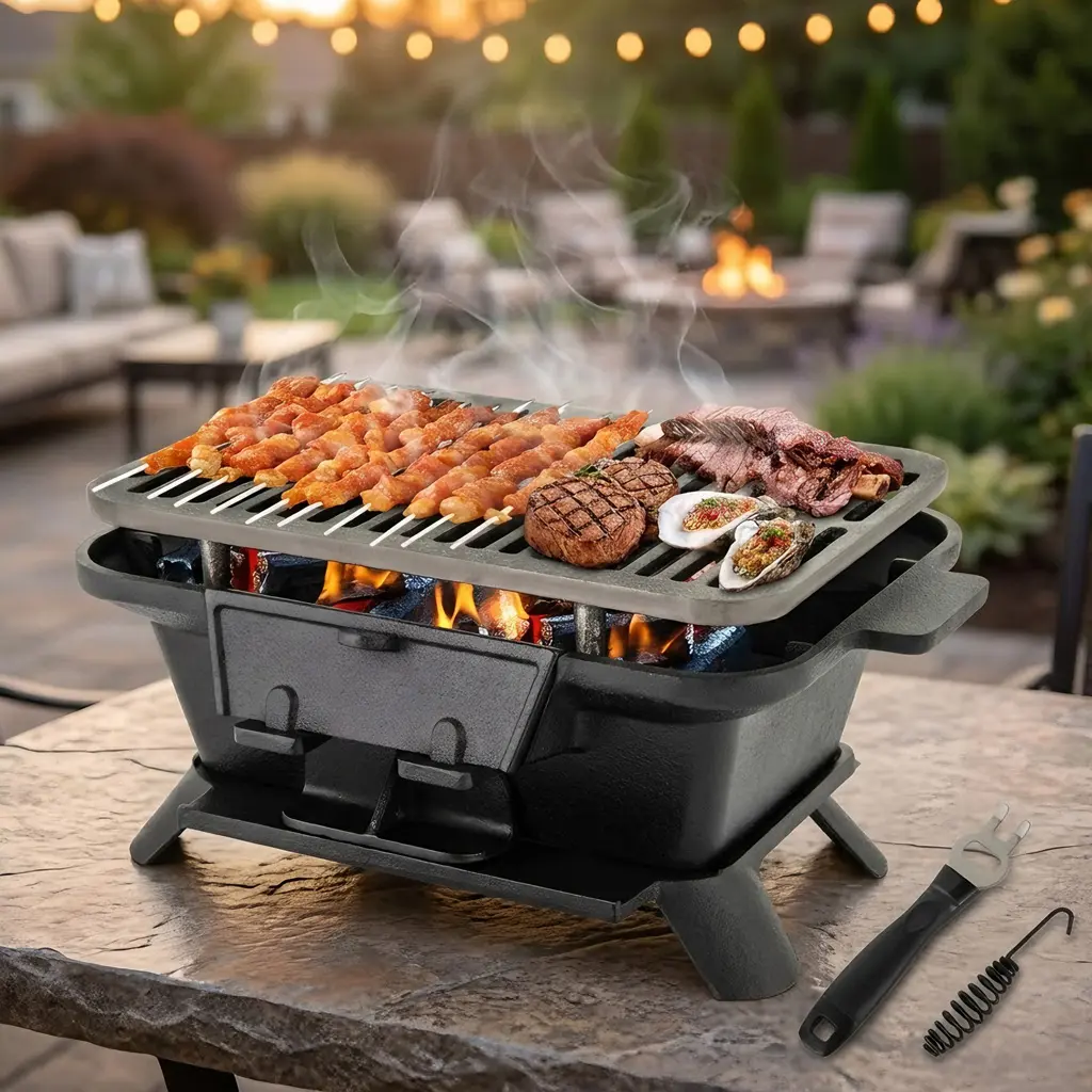 Tabletop Hibachi Charcoal Cooker, Japanese Yakitori Style for Outdoor BBQ with Dual-Height Grill Grate & Temperature Control Vent, Bbq Grill, Barbecue, Charcoal Grills Bbq