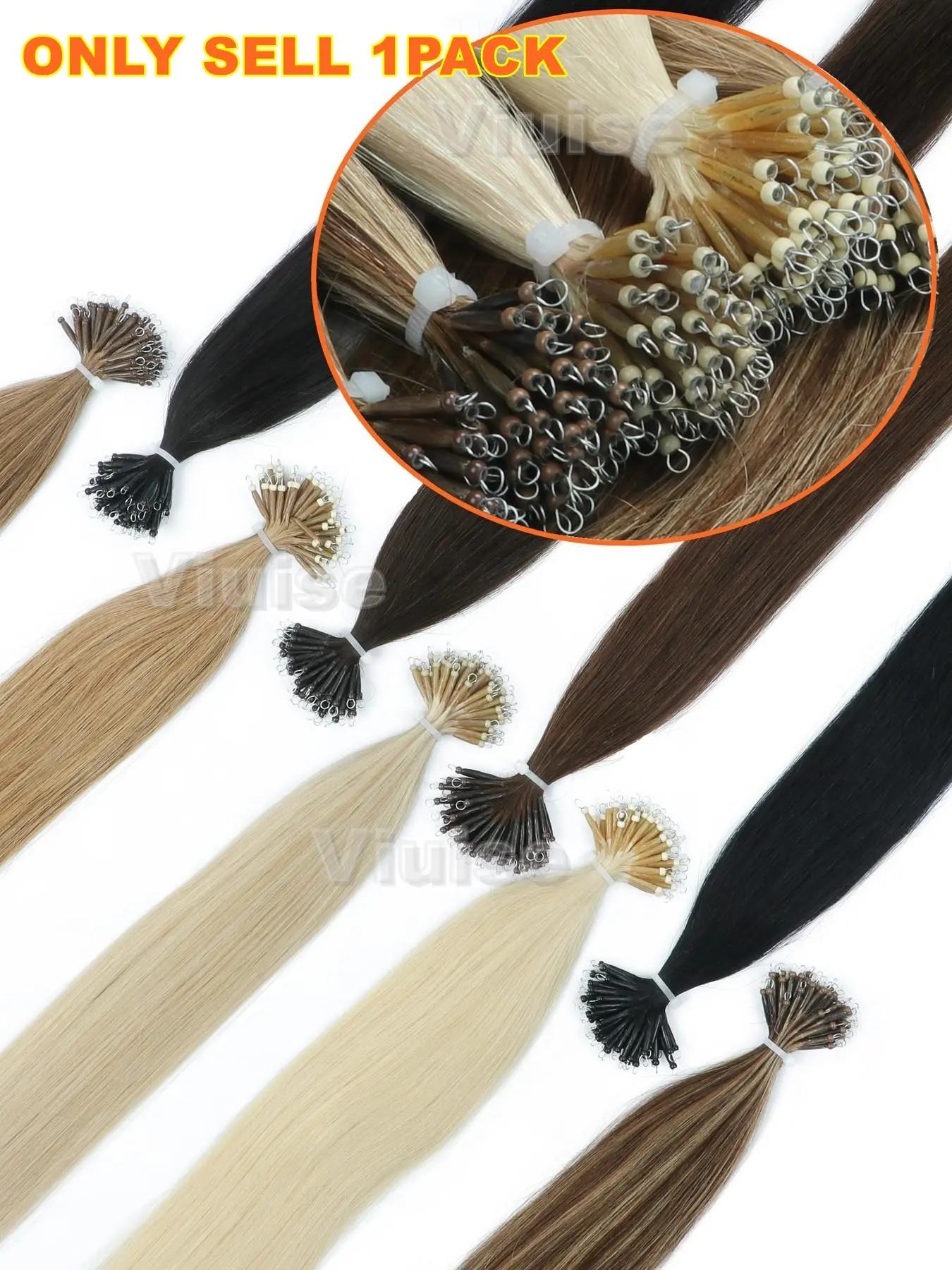 50strands 30G Invisible Nano Rings Hair Extensions With Beads,Straight Natural Micro Bead Pre Bonded Hairpieces Extensions,Blonde/Brown/Black Hair Add Volume For Women/Girls,Sutiable Single&Salon, Microbead Hair Extensions