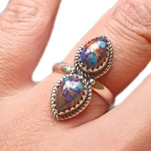 Fixed Size 6 Silver 925 Purity Rings With Synthetic and Natural Crystal Gemstones girl love