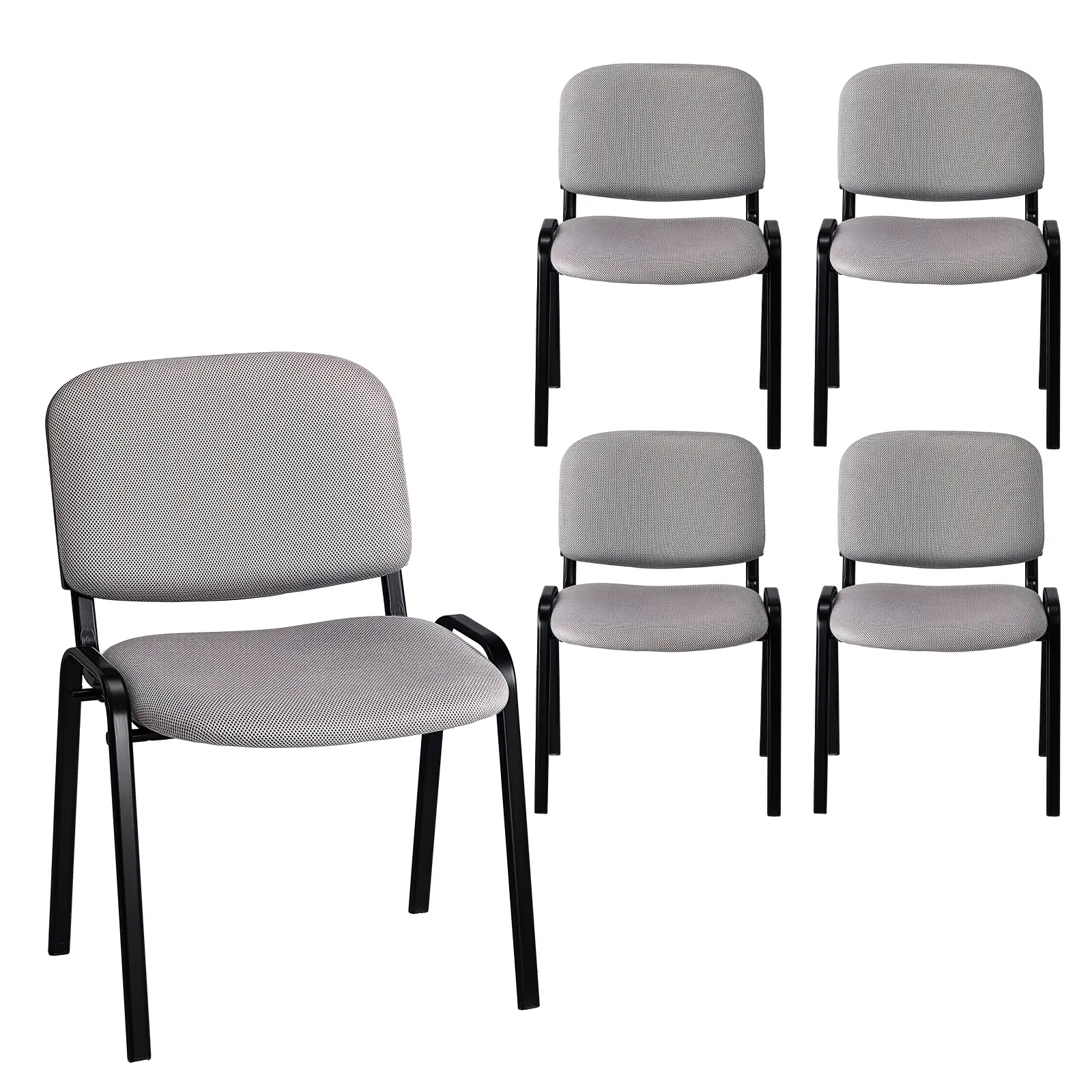Minimalist Stackable Mesh & Steel 5-Piece Chair & Stool Set - Light Gray Breathable Mesh Fabric, Sturdy Steel Frame, No Armrest, 150kg Weight Capacity, Easy-to-Clean Single-Seat Indoor Furniture