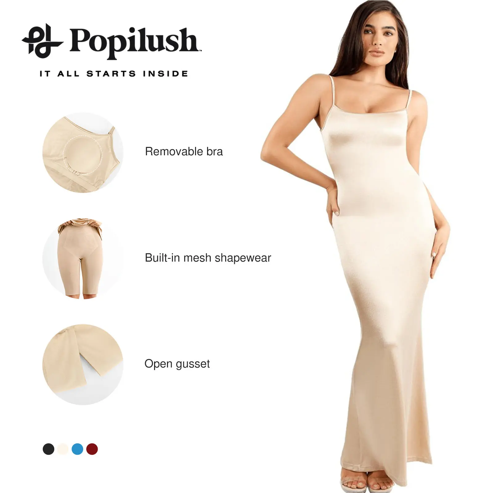 Popilush The Shapewear Dress Slip Shine Maxi Dresses Casual Womenswear Clothing Party