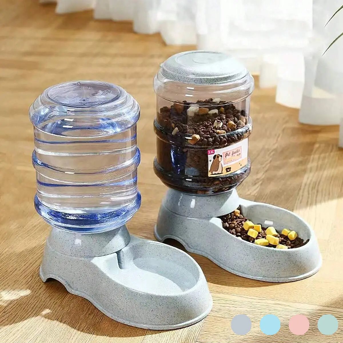 3.8L Large Capacity Gravity Pet Feeder and Water Dispenser Set, Automatic Dog Cat Feeding Station, Self-Feeding Food Water Bowl for Small Medium Dogs & Cats