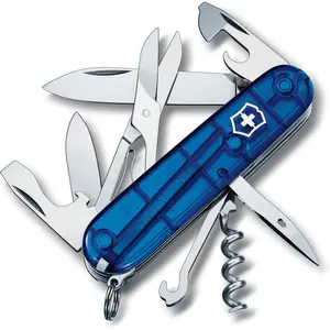Climber Knife, 14 Function Swiss Made Knife with 2 Blades, Corkscrew and Screwdriver - Sapphire Edc Tools Emergency Gear Compact Multifunctional