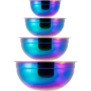 Rainbow Mixing Bowls,Stainless Steel Bowl, Salad Bowls 4 Piece Colorful Nesting Bowl Rainbow Kitchen Accessories,Deep bowls,large mixing bowls 1.5,2.1,3.6,7QT