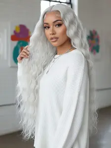 42 Inch Long Deep Wave Lace Front Wigs for Women, Glueless Hd Wigs, Ice White Synthetic Wavy Wig, Heat Resistant Fiber Hair, Glueless Invisible Lace, High Density Full Ends, Perfect for Cosplay Party Drag Queen, TikTok Viral Long Hair