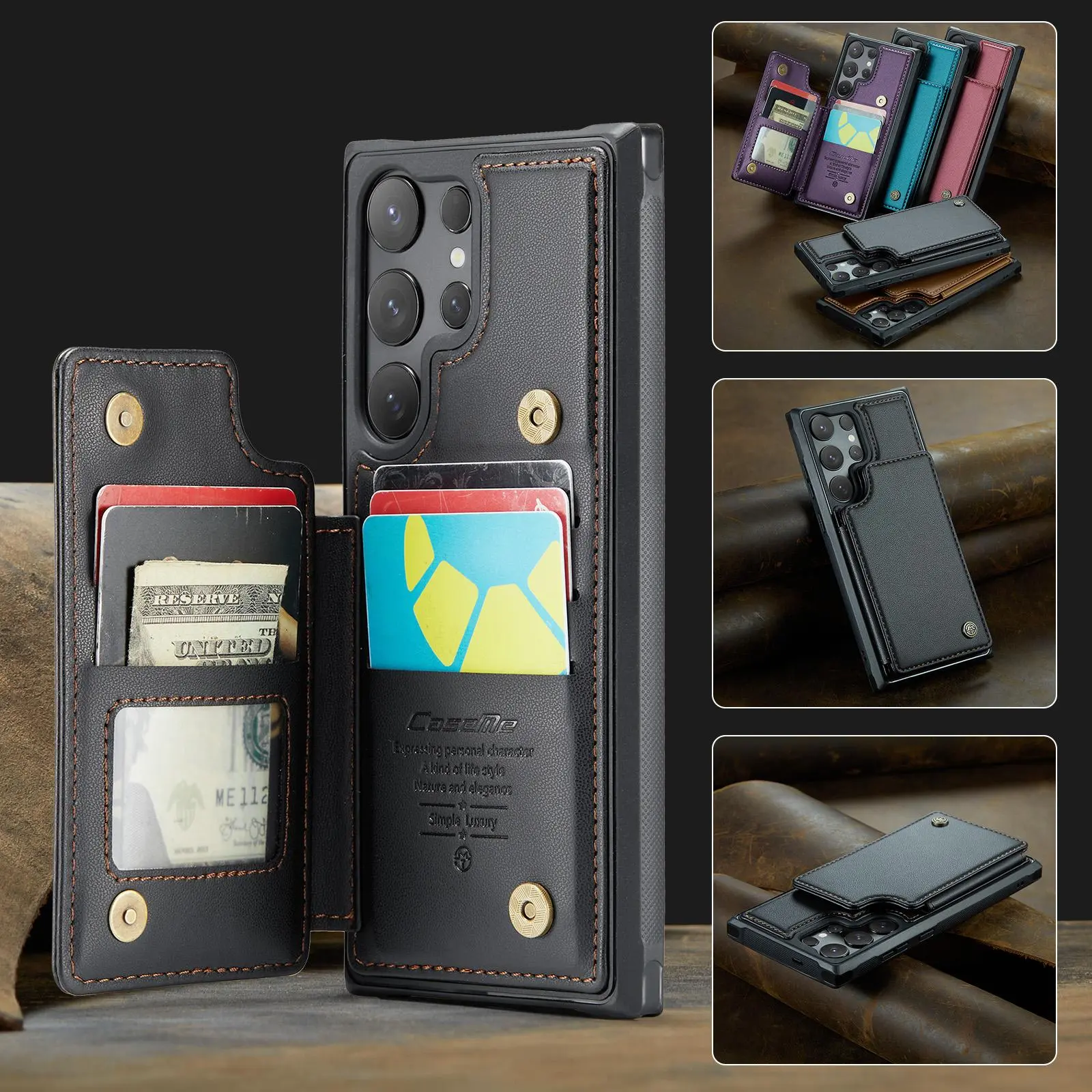 One piece card cover anti drop, Shockproof, Protective phone case suitable for Samsung Galaxy S26 S25Ultra S24 Ultra S23Ultra wallet PU leather shell casing, with RFID function (anti-theft brush) added to the card slot, Accessories, Smartphone Casing
