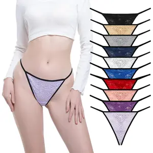 10 Pieces Low Rise G String Lace Breathable Back Women Thongs